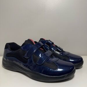 Prada Americas Cup 2 Strap Blue Patent Leather Men’s Size 11.5 US Black Sneaker